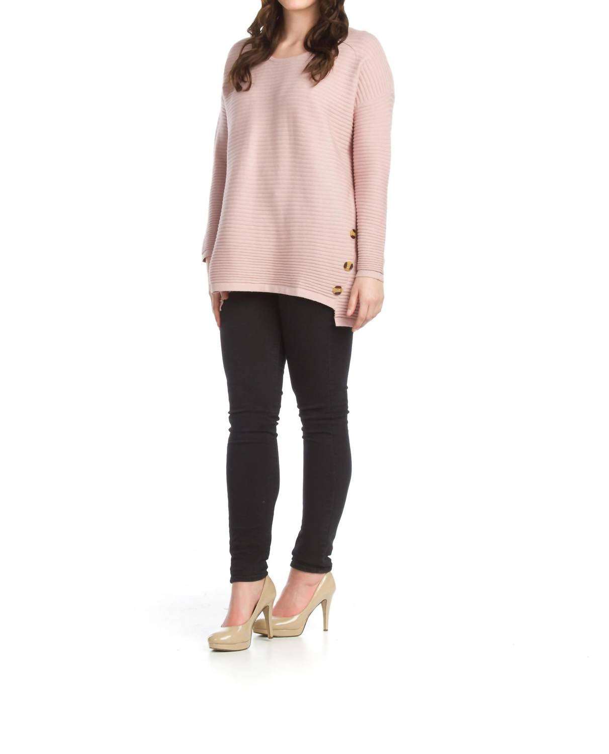 Papillon - Soft Ribbed Sweater With Side Button Detail