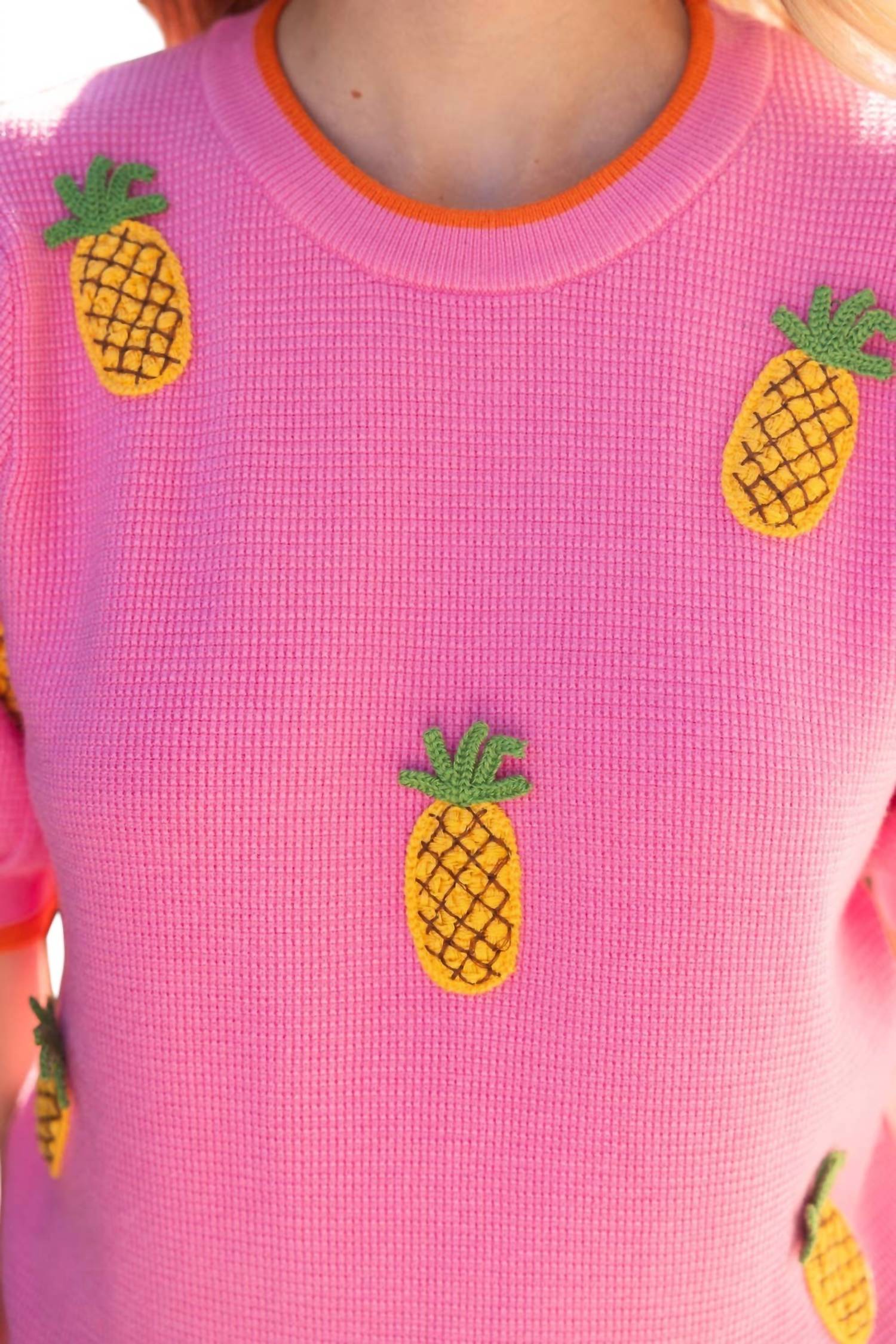 Voy - Sunny Pineapple Puff Sleeve Knit Top
