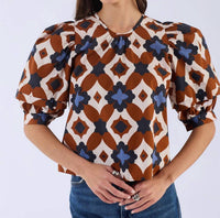BEYOND by Vera Lilly Mosaic Top in brown - women's blouse - alternate view