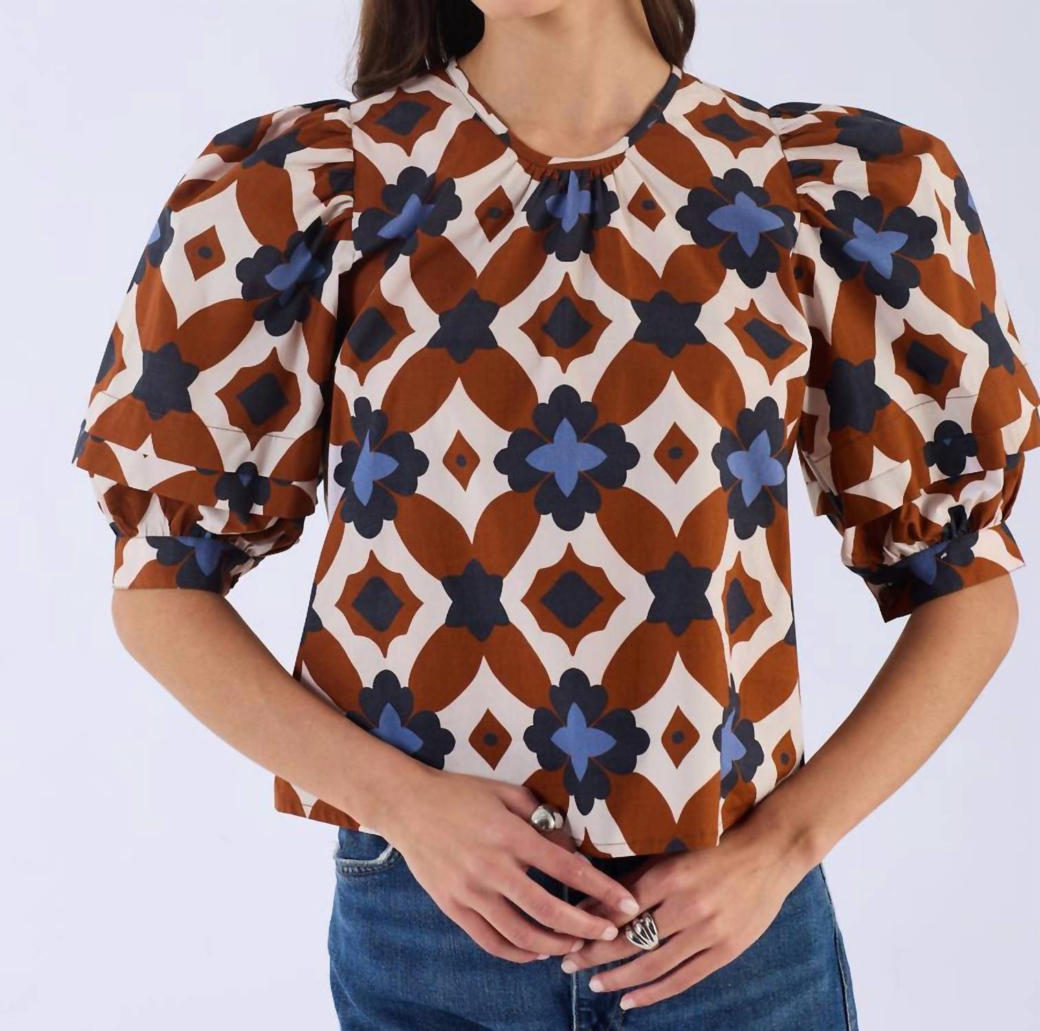 BEYOND by Vera Lilly Mosaic Top in brown - women's blouse - alternate view