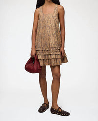 Ganni - Printed Stretch Cotton U-Neck Mini Dress