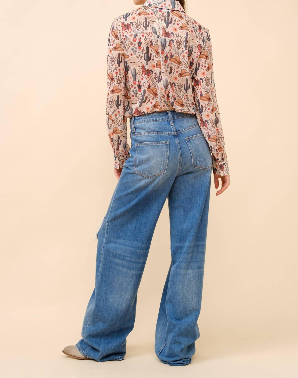 Blue B - Western Print Chiffon Button Up Blouse