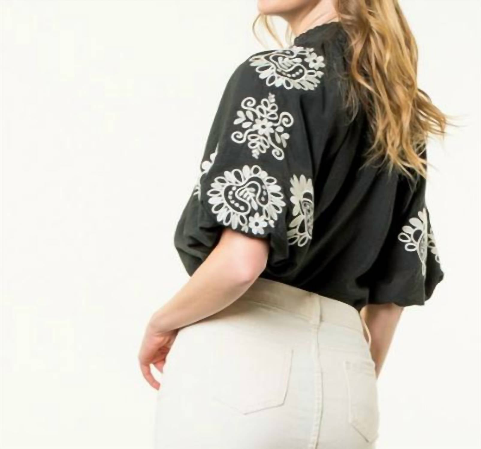 Thml - Embroidered Puff Sleeve Top
