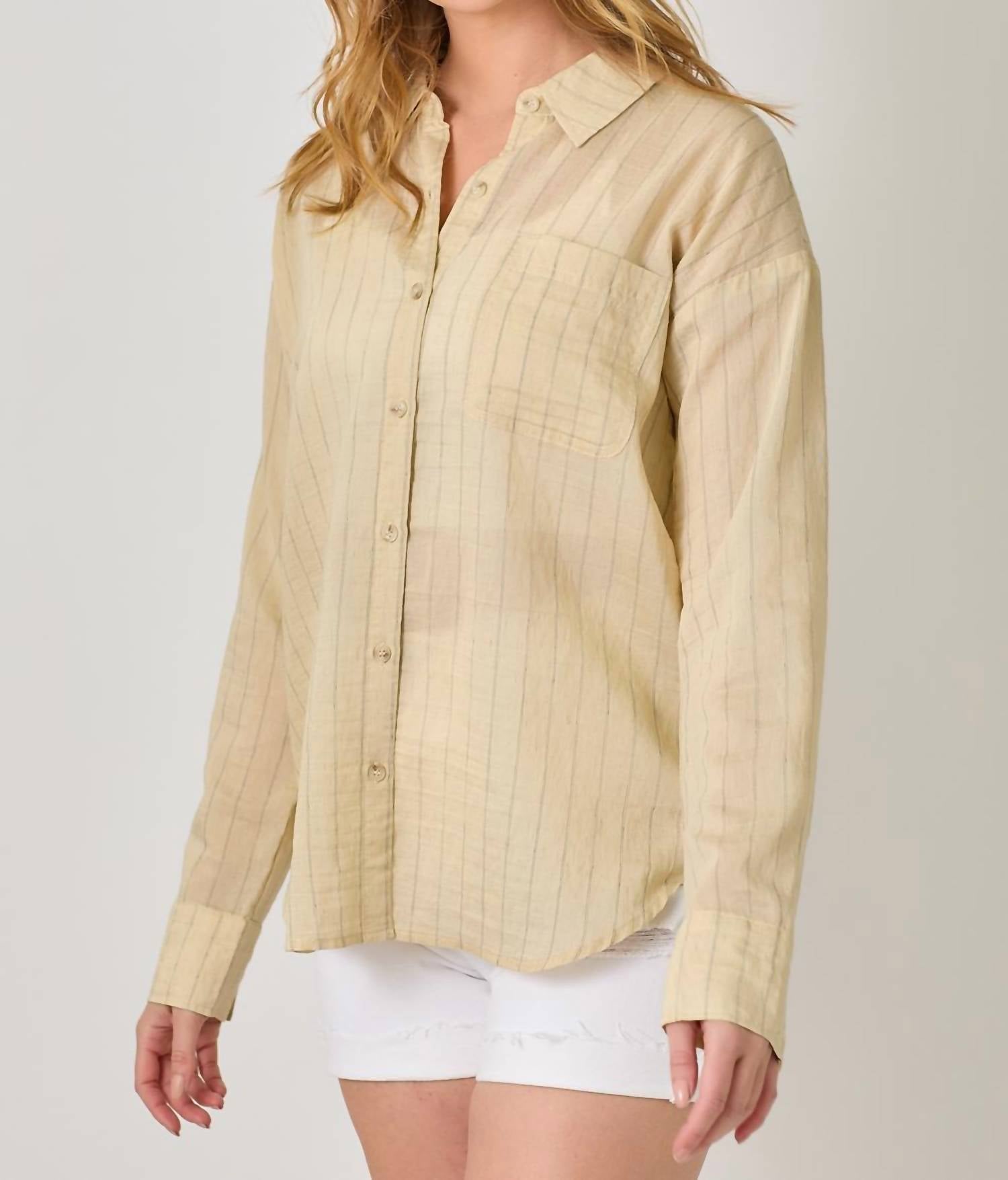 Mystree - Women's Button Down Pin Striped Shirt