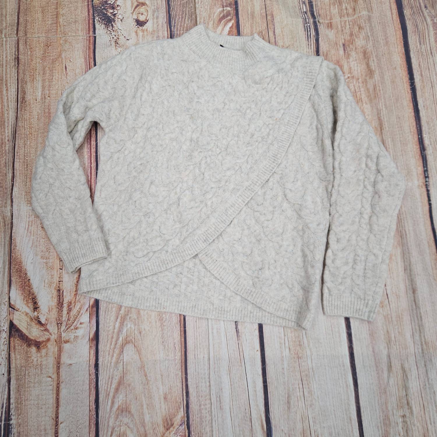 Papillon Women's Cable Knit Crossover Sweater in white - women's sweater