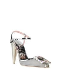 Ras Women's Mesh Jewel Ankle Strap High Cone Heel Pumps in silver - women's heels