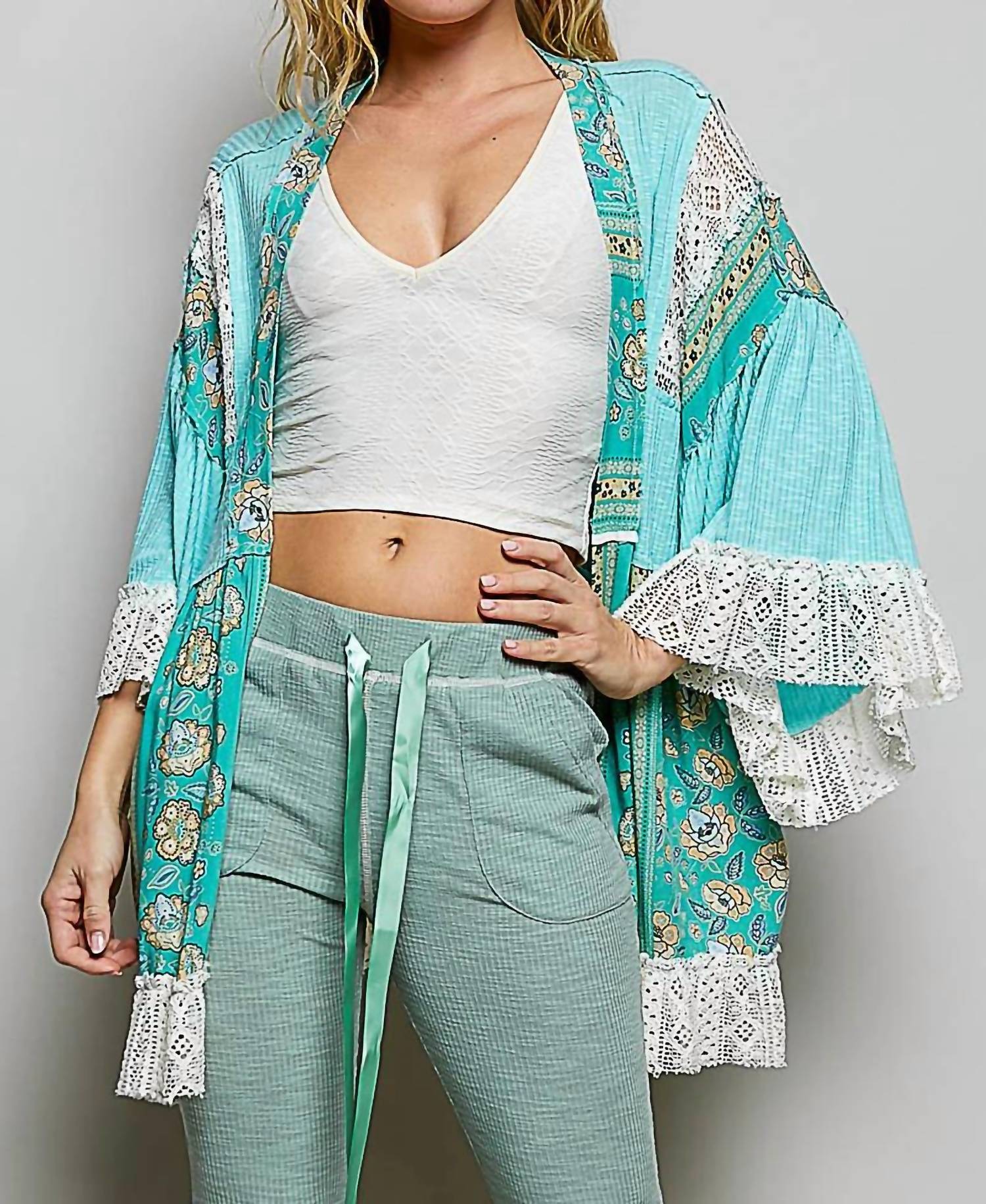 Pol - Ruffle Sleeve Open Relaxed Fit Cardigan