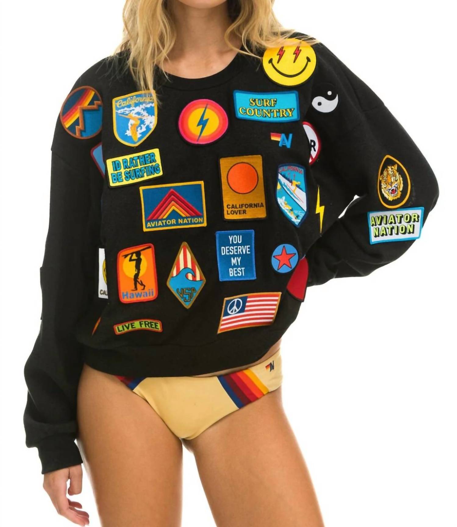 Aviator Nation - Vintage Patch Relaxed Crew Sweatshirt