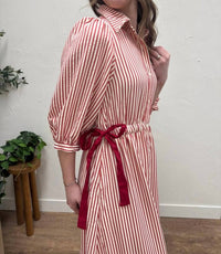 Polagram - Striped Contrast Side Ribbon Midi Dress