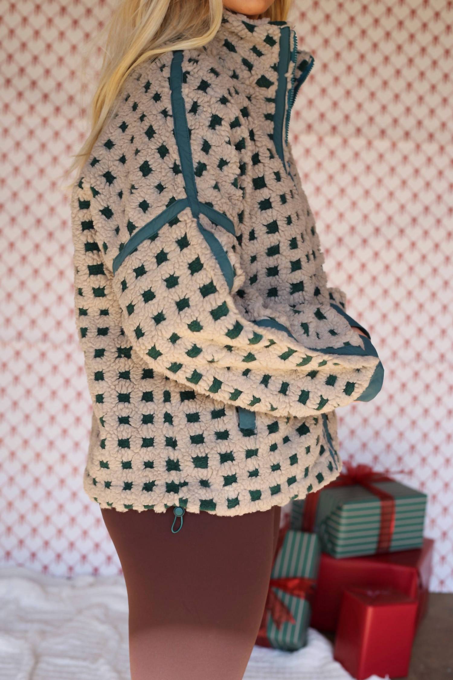 Very J - Women's Fuzzy Checkered Jacket