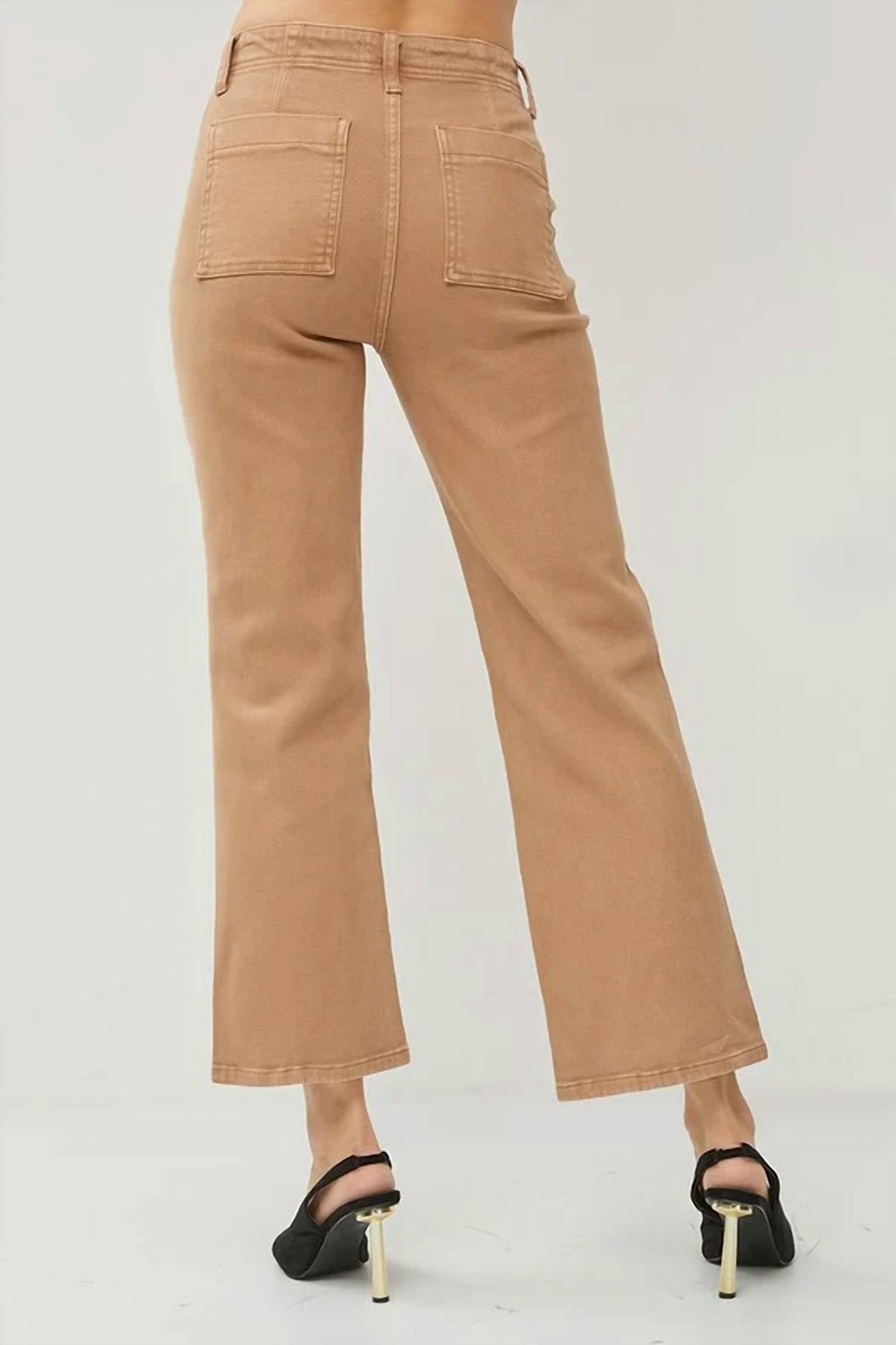 Risen - High Rise Patch Pockets Ankle Flare Pants