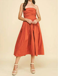 PINCH Shirring Strapless Midi Dress in orange - women's dress