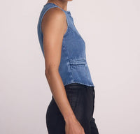 Bella Dahl High Neck Fitted Vest in medium vintage wash - women's jacket - alternate view