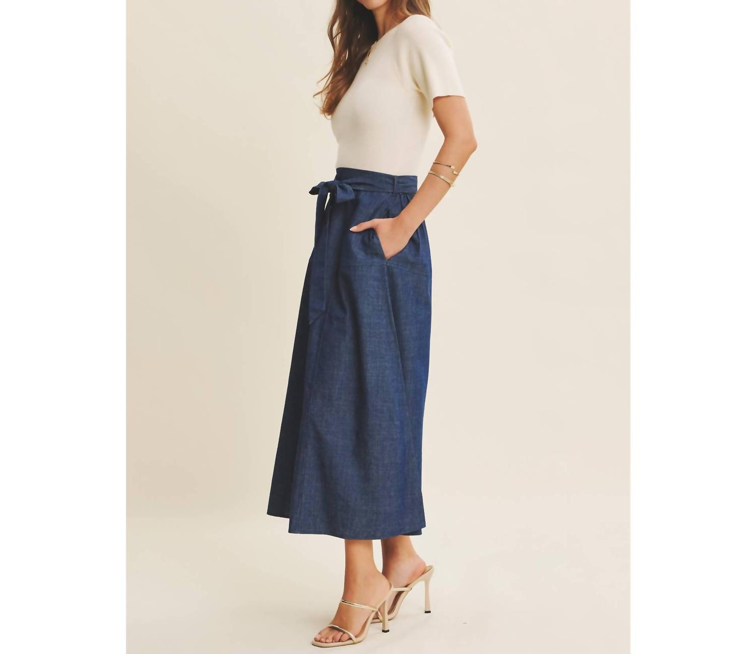 In February Effortless Mix Of Cozy And Polished Twofer Dress in cream denim - women's dress - view 5