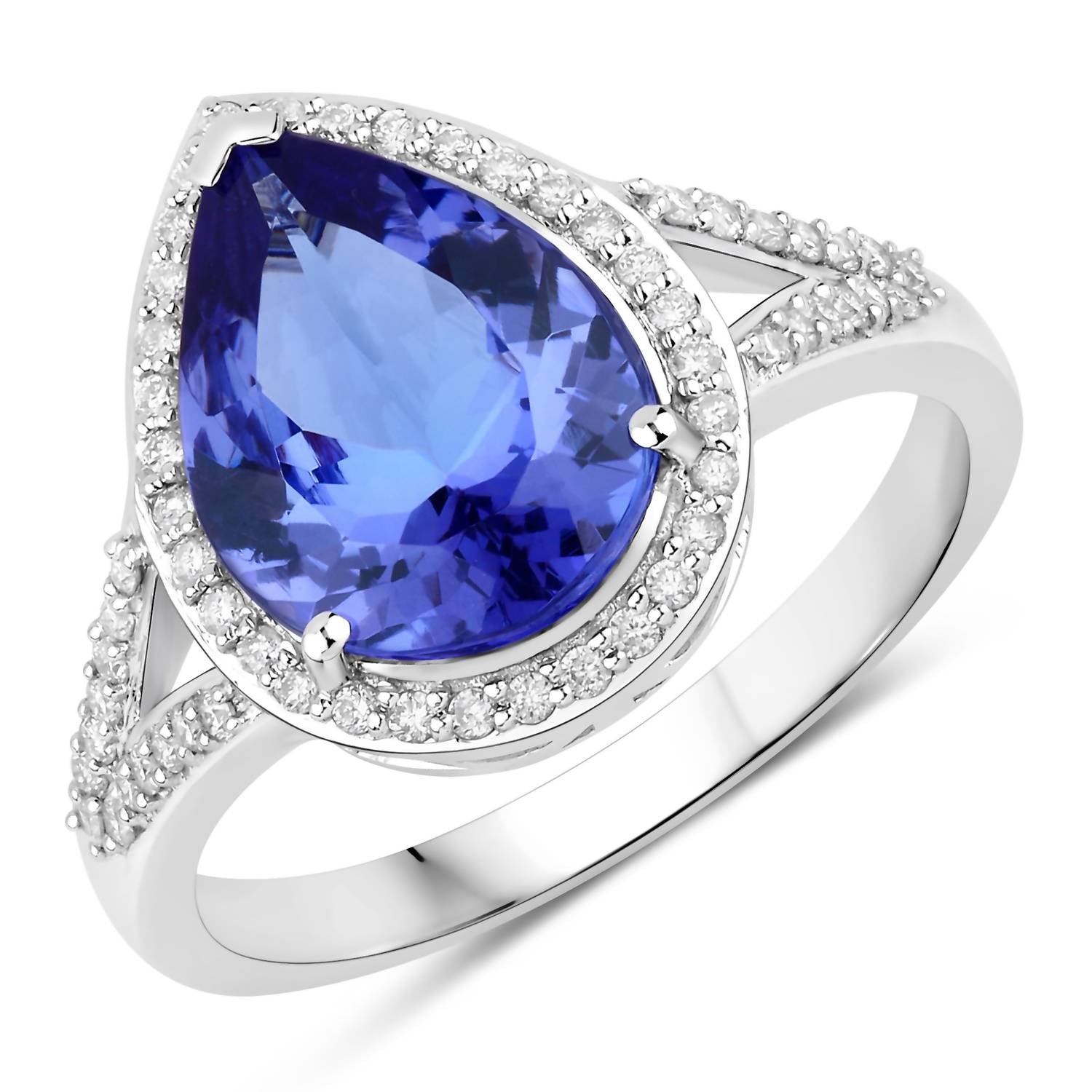 Diana M Jewels Women's Pear Natural Tanzanite Fashion Ring (2.90 Ct) - Signature in 14k white gold - women's jewelry