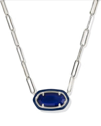 Kendra Scott Women's Elisa Enamel Frame Paperclip Necklace in silver navy mother of pearl - women's jewelry