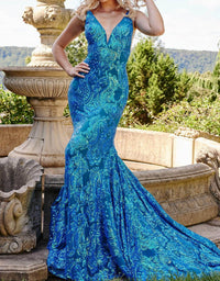 Jovani - Sequin Motif V-neck Prom Dress