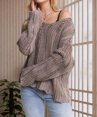ADORA Mineral Wash Loose Knit Pullover Sweater in mocha - women's sweater - view 4