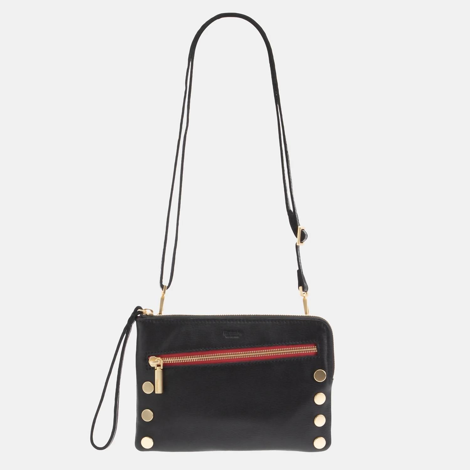 Hammitt Women's Nash Small Crossbody Bag in black brushed gold red zip - women's bag