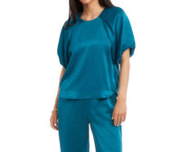 Karen Kane Puff Sleeve Satin Top in teal - women's blouse