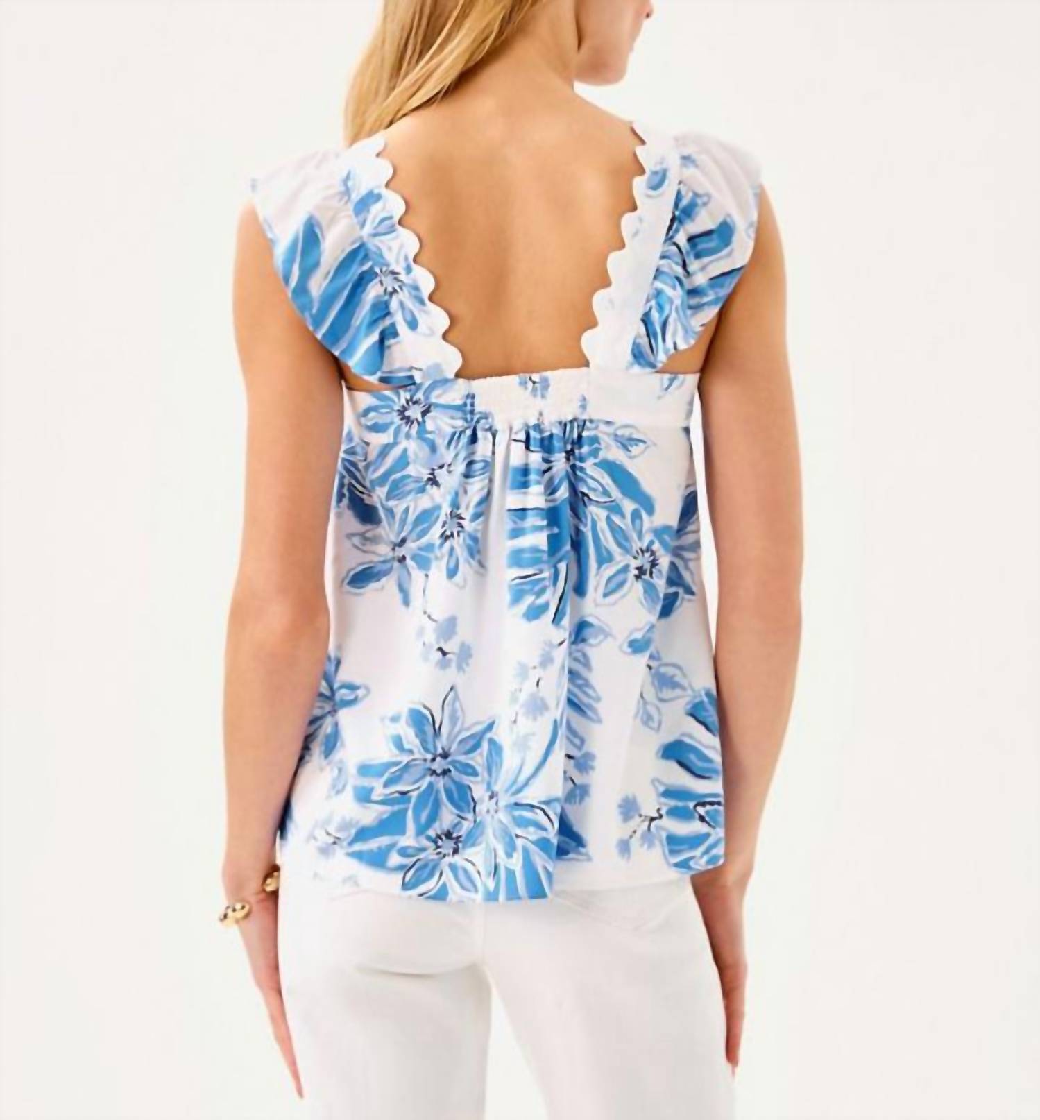 Lilly Pulitzer Gyah Sleeveless Top in blue - women's blouse - detail view