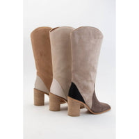 CCOCCI Women's Three Tone Color Block Heeled Boots in beige - women's shoe - alternate view