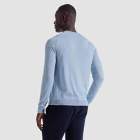 Bugatchi Uomo Wool Silk Crew Neck Sweater With Tipping in air blue - men's sweater - detail view