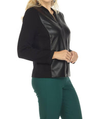 Joseph Ribkoff - Faux Leather Zip-up Long Sleeve Jacket