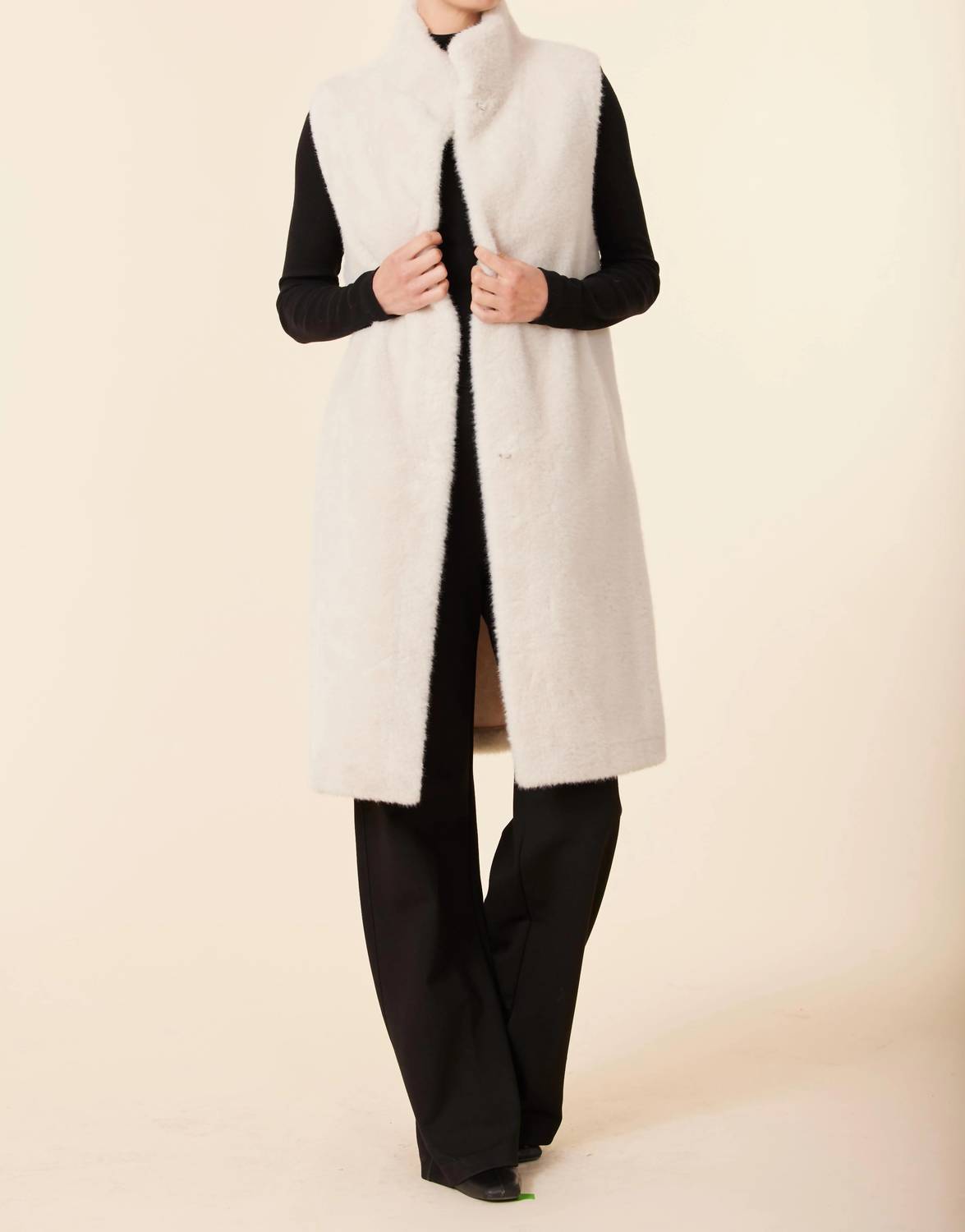 DOLCE CABO Faux Fur Long Vest in creme - women's jacket
