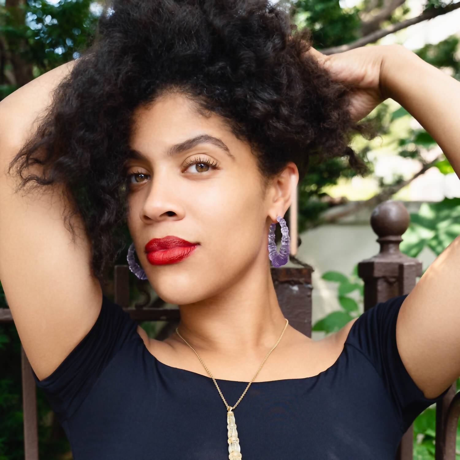 Gold & Honey - Women's Lucite Bamboo Hoop Earrings