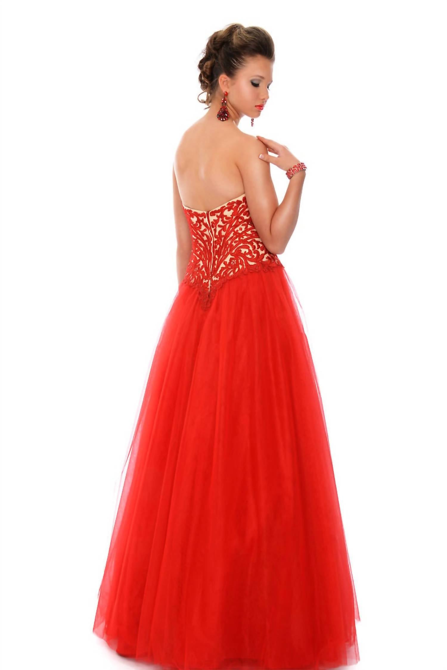 Precious Formals - Embroidered Lace And Illusion Prom Dress