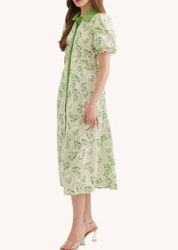 Entro - Puff Sleeve Cotton Midi Dress