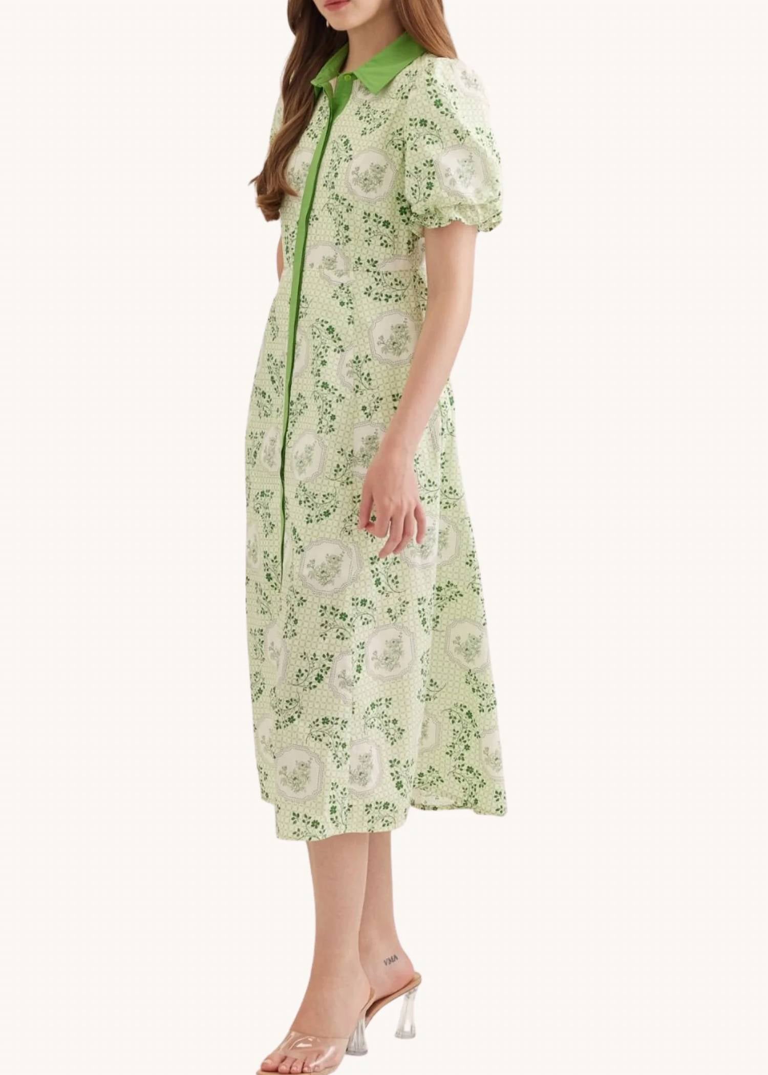 Entro - Puff Sleeve Cotton Midi Dress