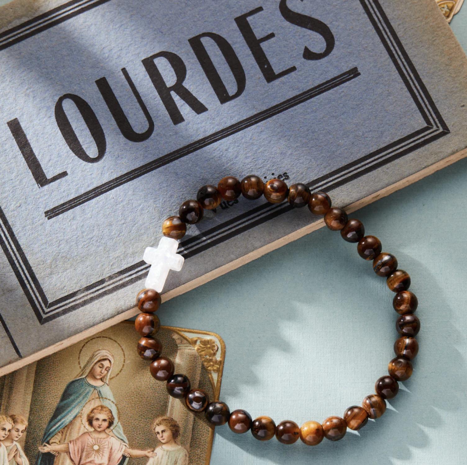 Holy Water Bracelet - Men's Tiger Eye Cross Bracelet