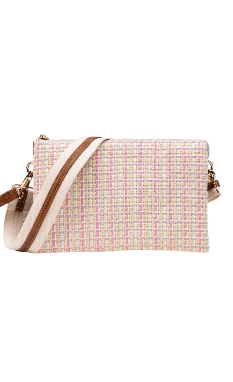 Jen & Co. Women's Izzy Woven Crossbody Bag in multi lavender - women's bag - detail view