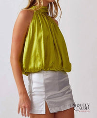 entro Carola Embellished Halter Top in martini olive - women's blouse - alternate view