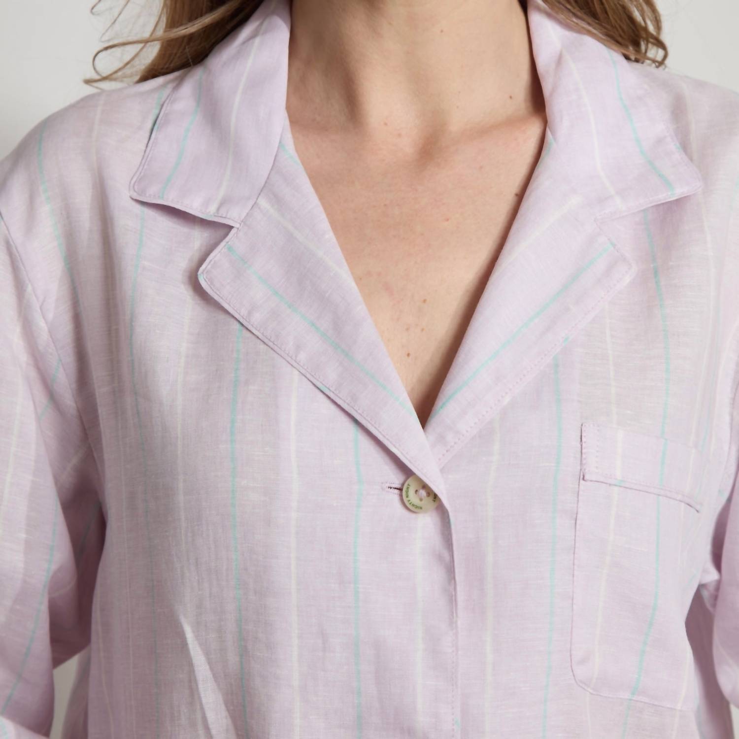 The Sleep Code - Women's Striped Linen Long Pj Set
