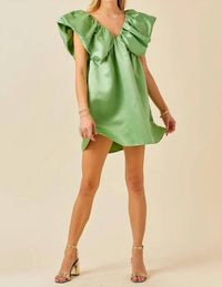 Day + Moon - Satin Volume Shoulder Mini Dress