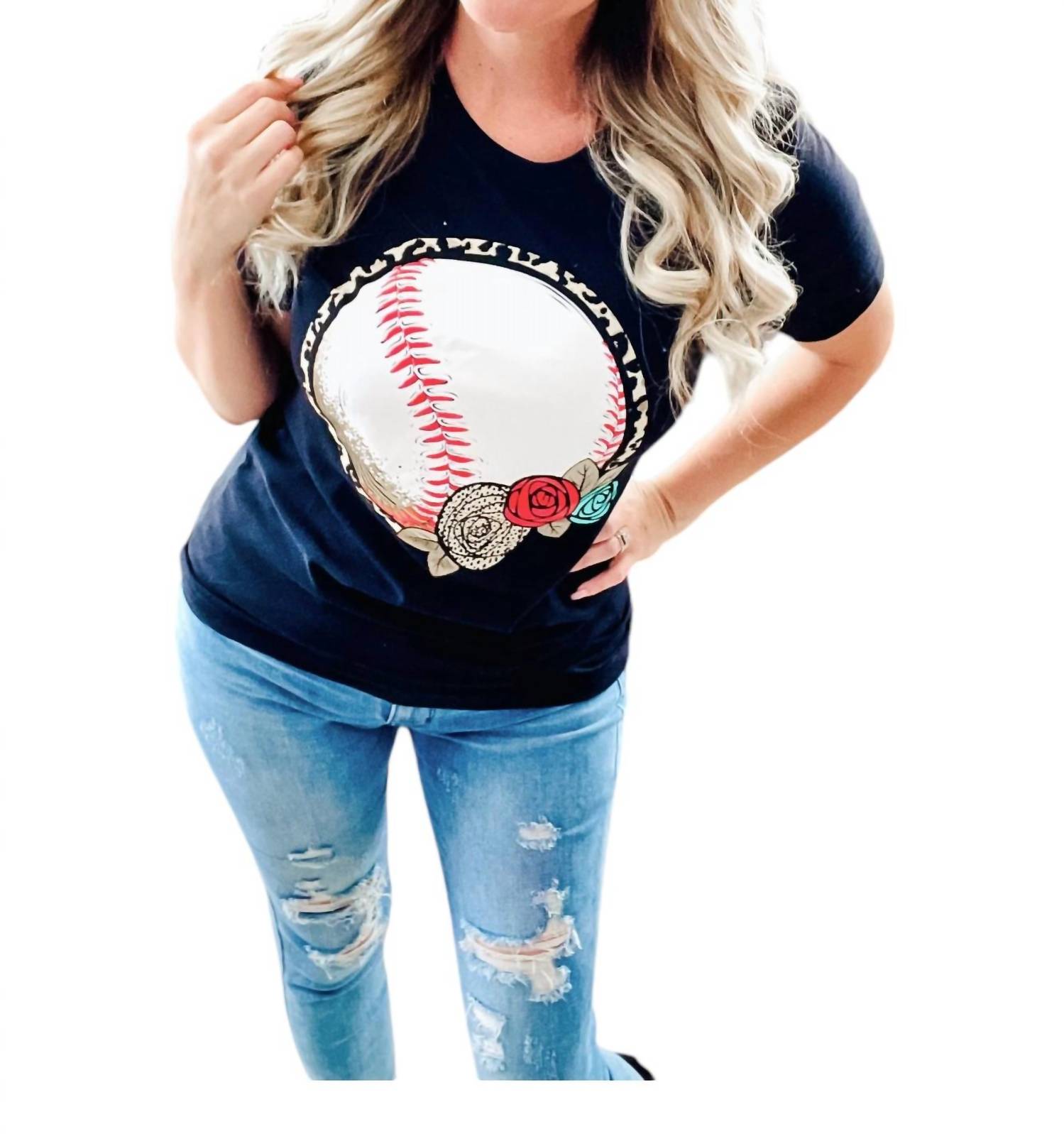 Spirit To A Tee - Leopard Floral Baseball Tee
