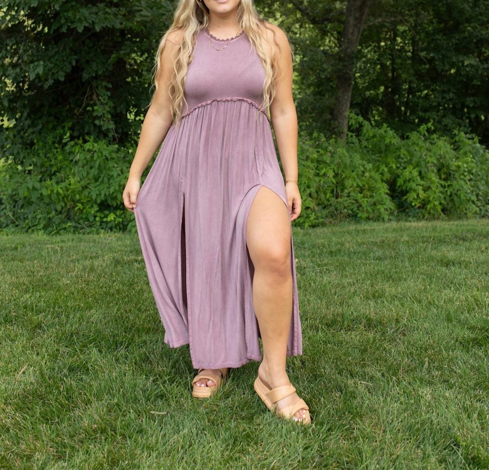 POL Stone Washed Maxi Dress in mauve - women's dress