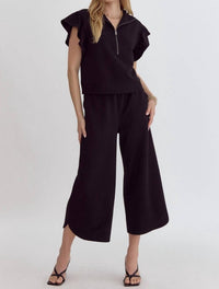 Entro - Half Zip Textured Flutter Sleeve Top