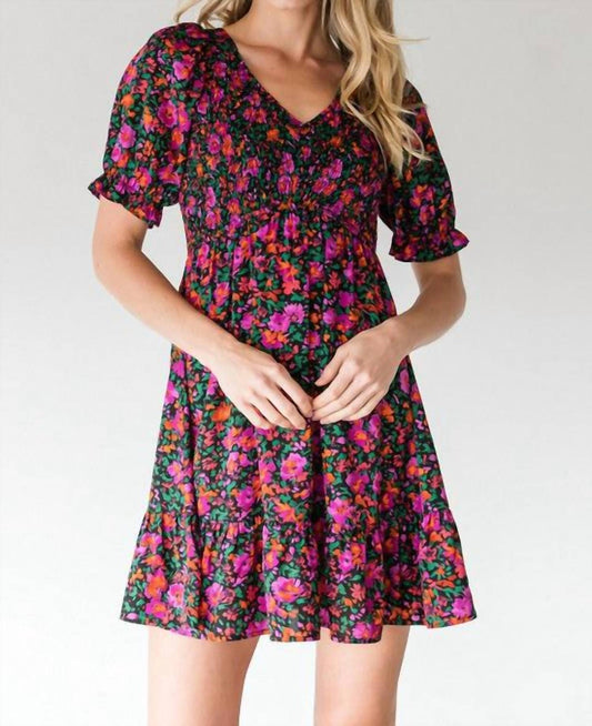 Jodifl - Floral Print Smocked Baby Doll Dress