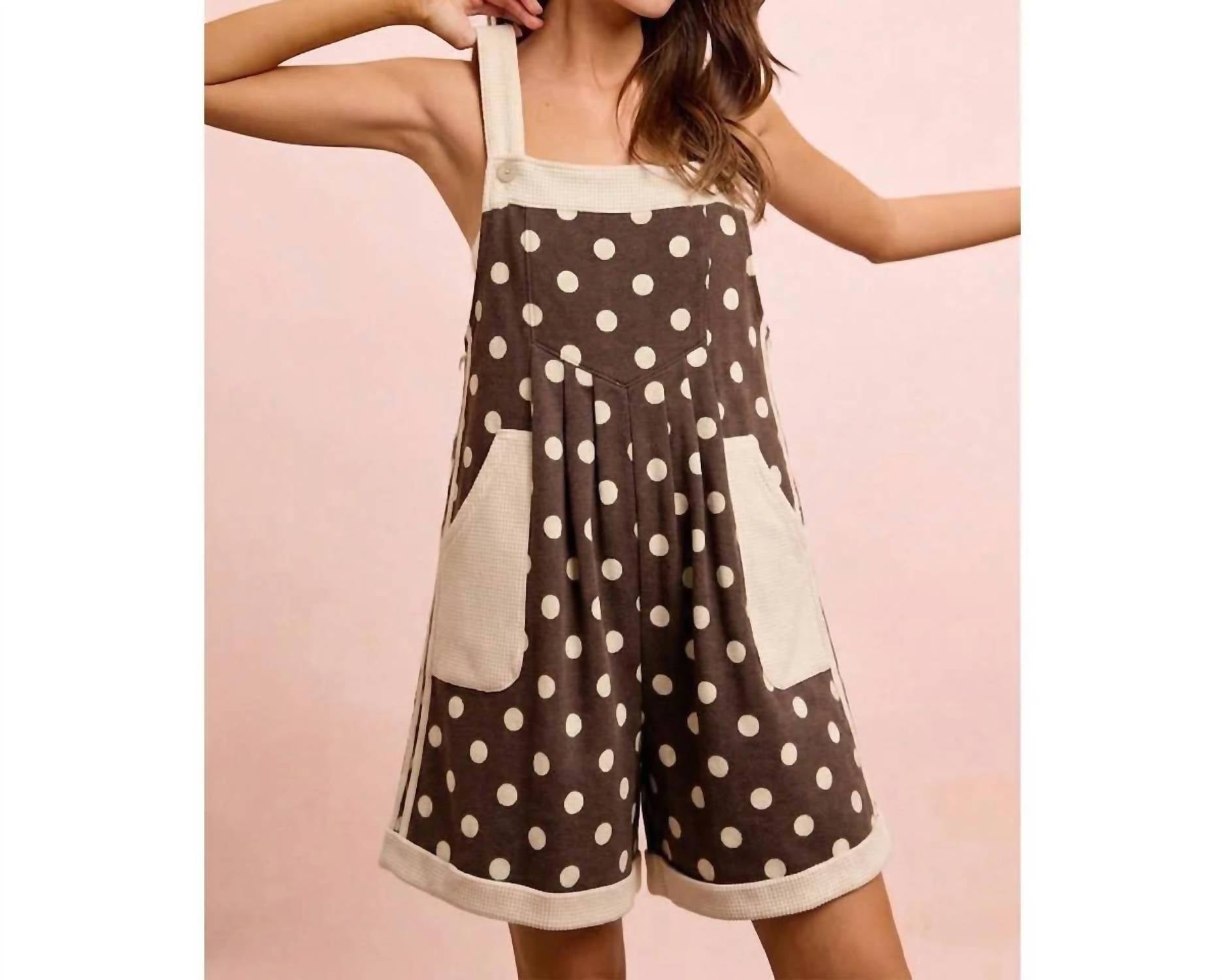 Bibi - Twill Polka Dot Contrast Thermal Side Trim Romper