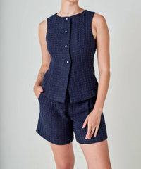2.7 August Apparel - Tweed Buttoned Sleeveless Top