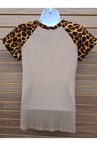 Color Bear - Women's Leopard Sleeve Solid Bodice Tee