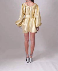 Tela Luxury Mercantile Golden Age Mini Dress in beige - women's dress - detail view