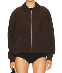 LAMARQUE Women's Caden Bomber Jacket in chocolate - women's jacket - detail view