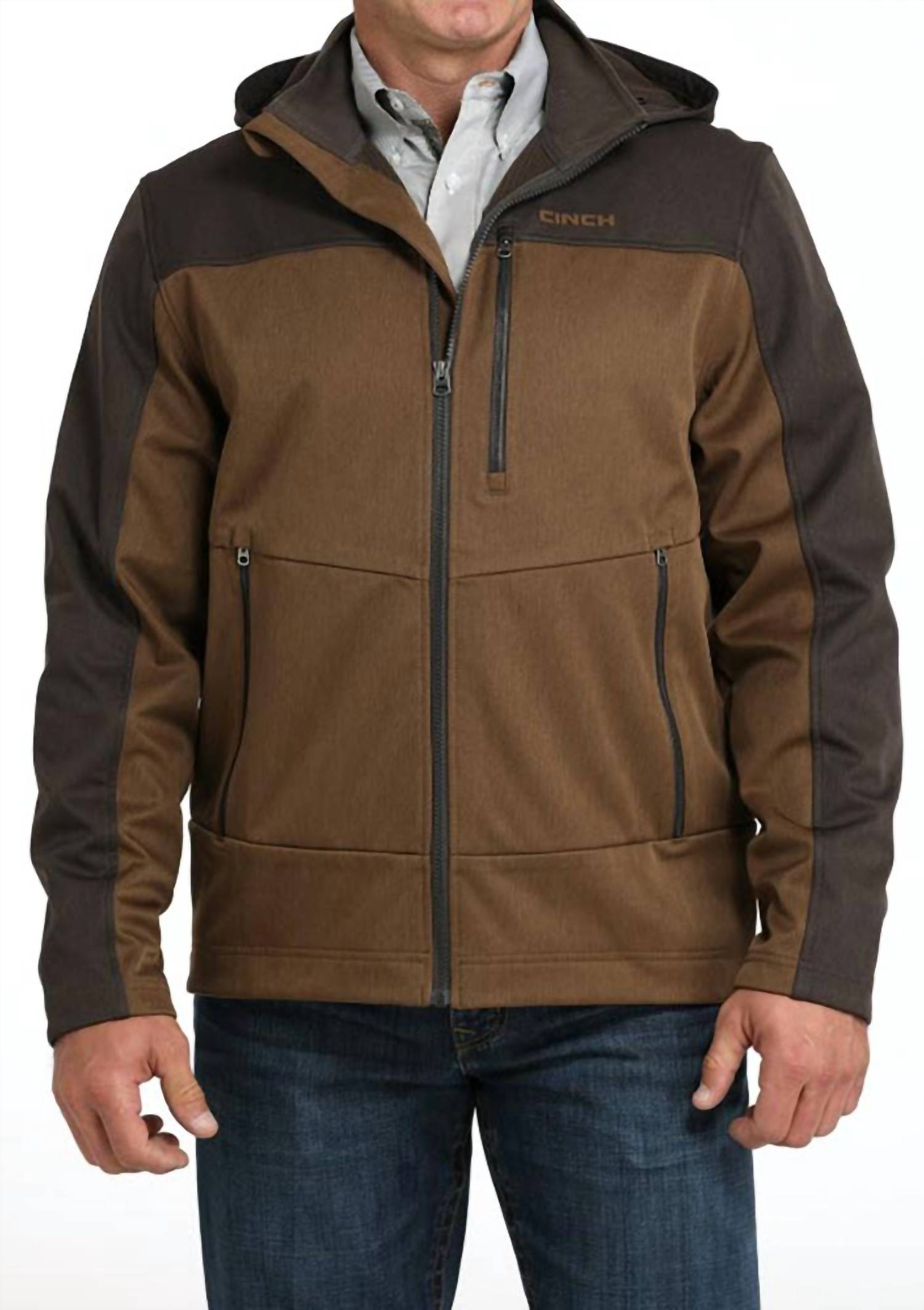 CINCH Men's Hooded Micro Waffle Bonded Fleece Jacket in brown - men's shirt