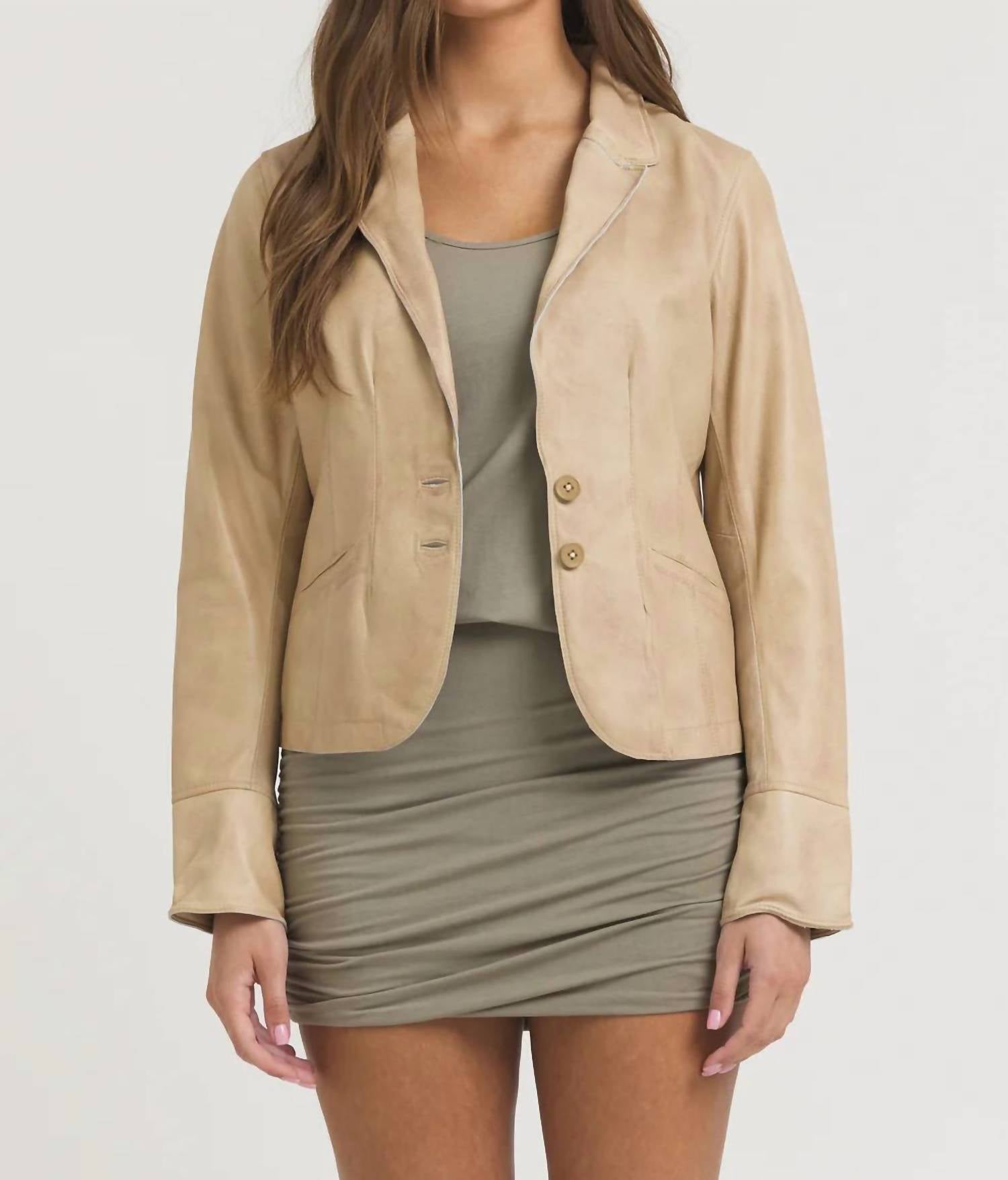 jakett Amelia Patina Leather Jacket in sand 1 - women's jacket - alternate view