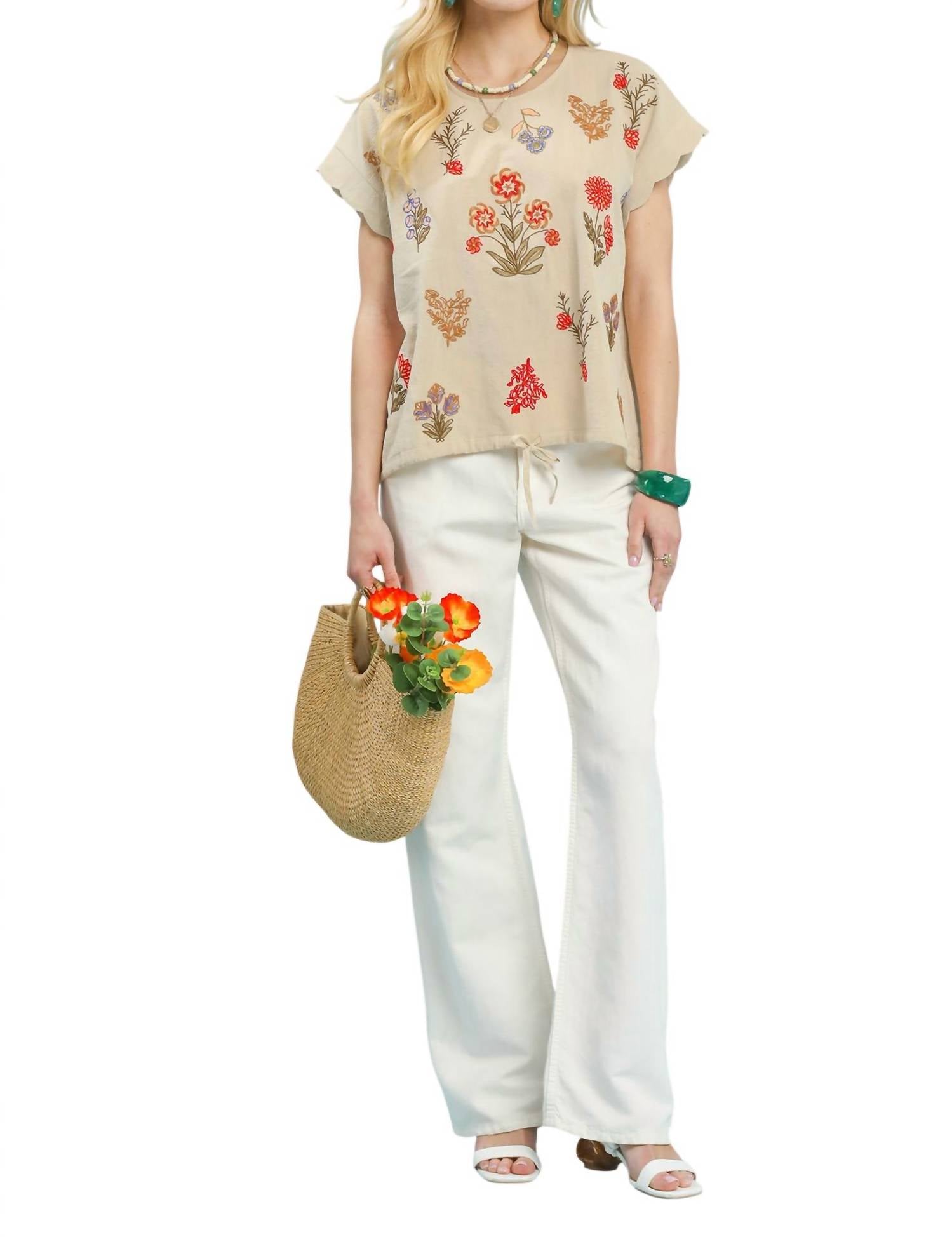 Umgee - Drawstring Linen Blend Top
